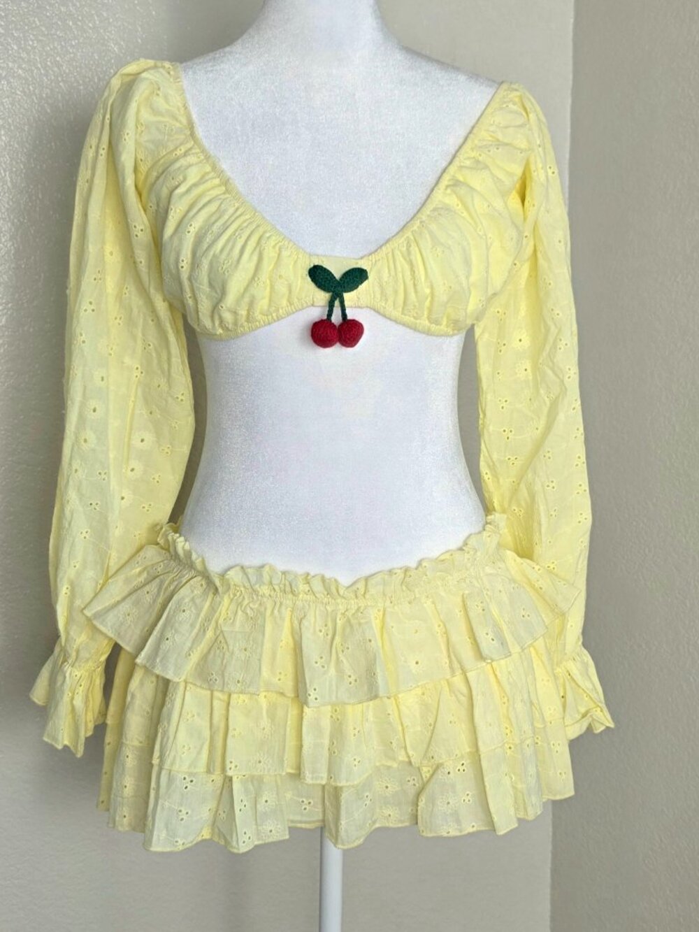 Yellow Mini Skort Set Cherry Top S NWOT